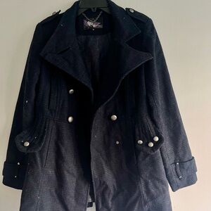 Buffalo David Bitton Black Wool-Blend Military Peacoat Jacket – Size M